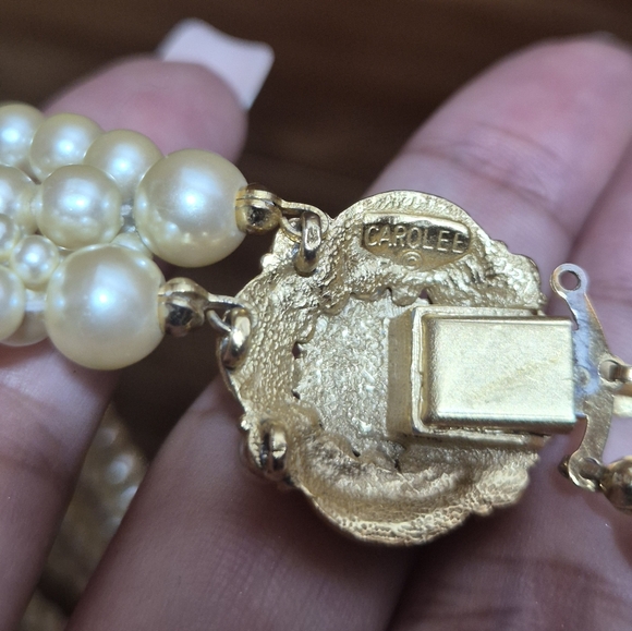 Carolee Multi-Strand Pearl Necklace with Gold Floral Clasp - Picture 6 of 6